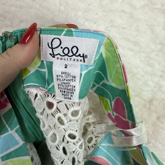 Lilly Pulitzer Floral Mosaic Crochet Cutout White Label Halter Top Eyelet Size 2 - Picture 6 of 7